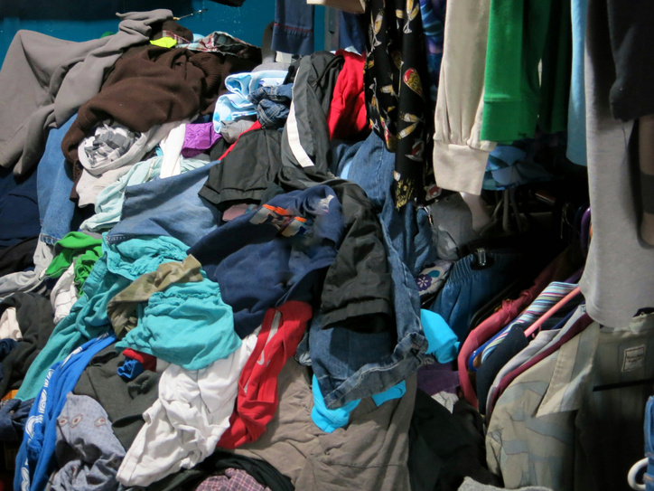 Pile of Dirty Laundry Clothes, Disorganized Messy Bedroom Closet